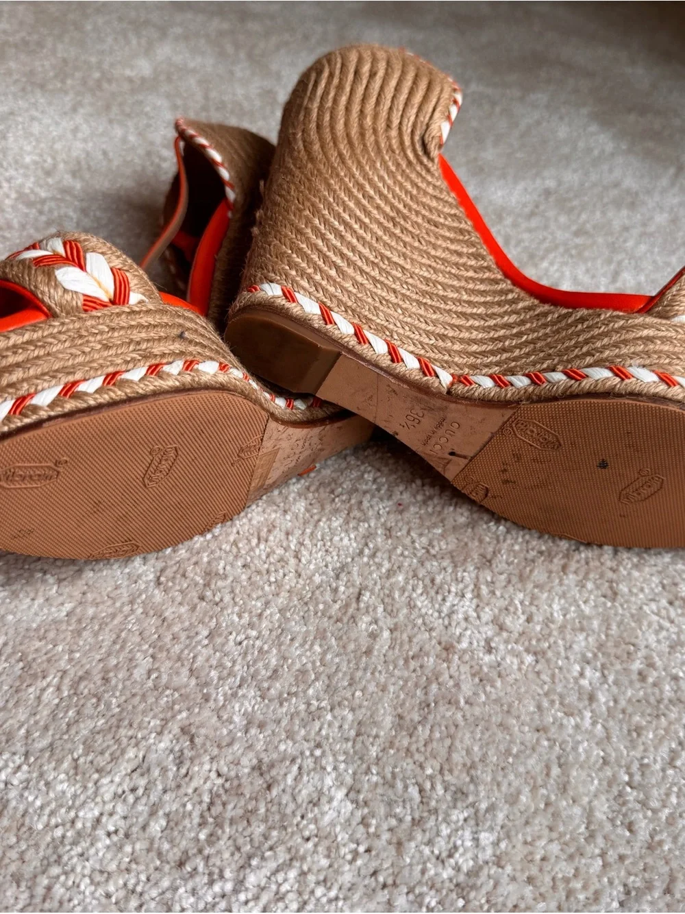 Gucci Orange Braided Espadrille Wedge Sandals